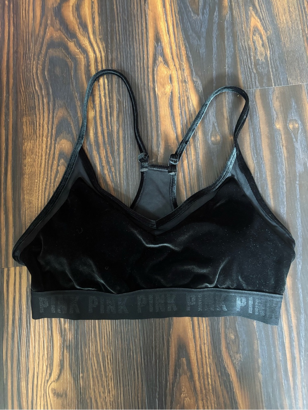 PINK Victoria's Secret Black Velvet Bralette with Racerback